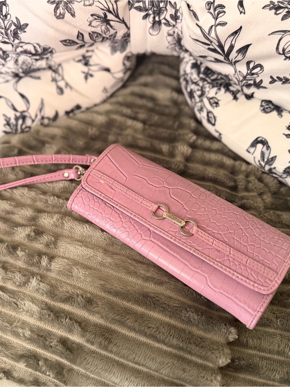 Nine West Pink Croc-Embossed Wallet/Clutch Wristlet